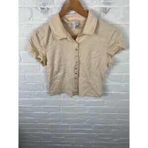 & Other Stories Women's Cropped Button Up Shirt Short Sleeve Beige Size 10